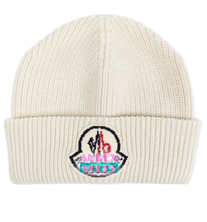 M*ncler Logo-patch Wool Beanie Hat 'White'