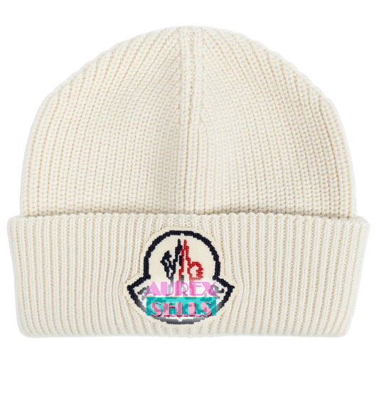M*ncler Logo-patch Wool Beanie Hat 'White'