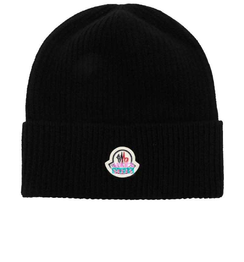 M*ncler Logo-patch Wool Beanie Hat 'Black'