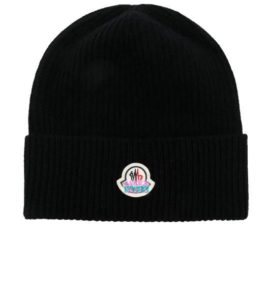 M*ncler Logo-patch Wool Beanie Hat 'Black'