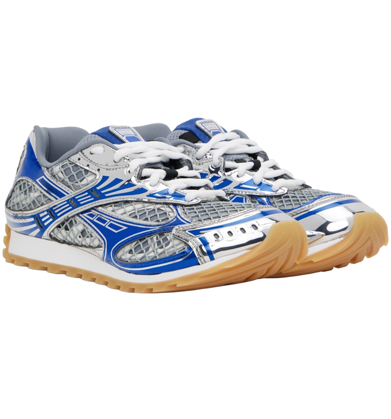 BV Italian Designer Silver & Blue Performance-Style Sneakers