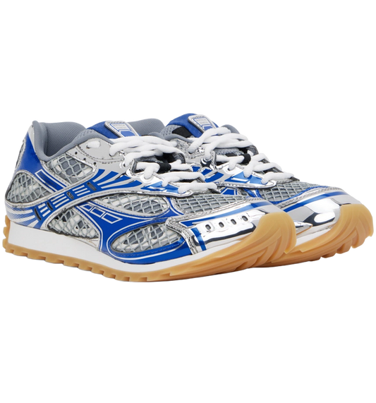 BV Italian Designer Silver & Blue Performance-Style Sneakers