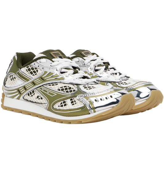 BV Italian Designer Silver & Green Performance-Style Sneakers