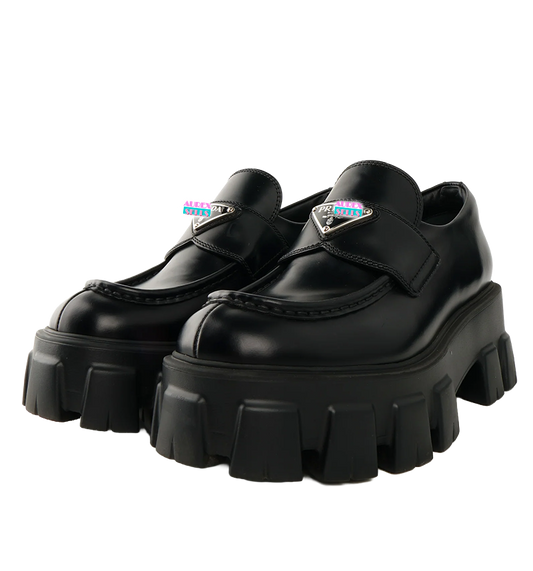 PR4D4 Black Monolith Brushed Leather Loafers